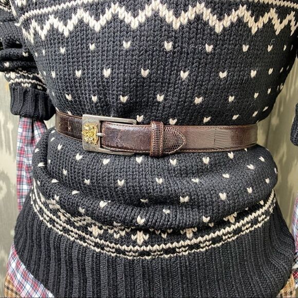 Ralph Lauren Vintage Fall 1991 Lizard Belt w/925 Sterling Silver Crest Buckle - Picture 8 of 16